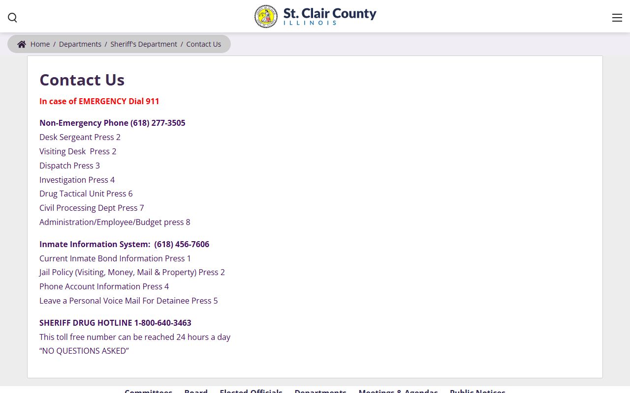 St. Clair County Sheriff contact and jail information route