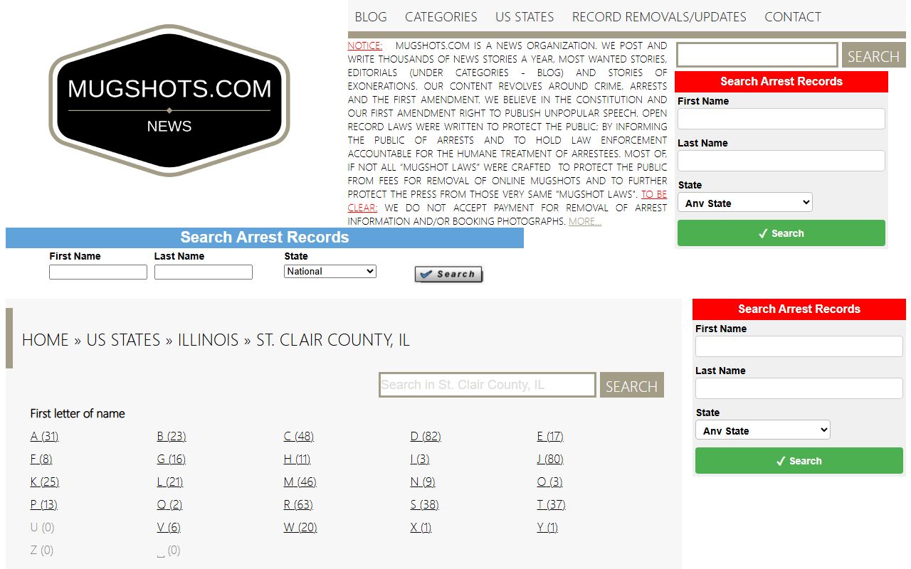 Mugshots.com St. Clair County Illinois secondary record index